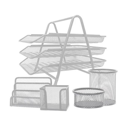 [3DASB0015] Office Set Mesh Silver 3 Trays (5 Pcs Set)