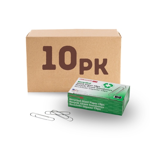 [3HECL3040/10] Paper Clips Giant Recycled - Smooth (Pack of 10)