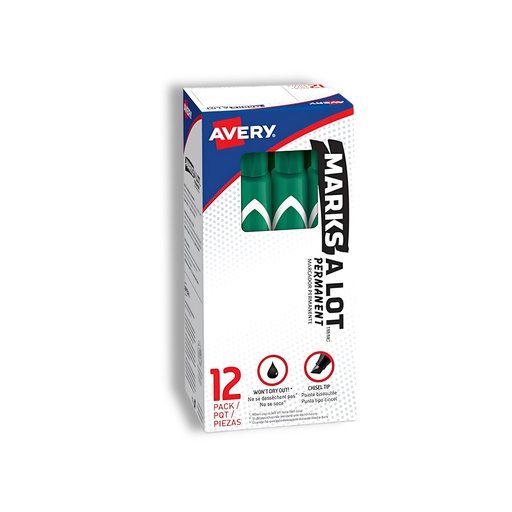[3PEMK5010/12] Marks-A-Lot Permanent Marker - Chisel Green (Pack of 12)