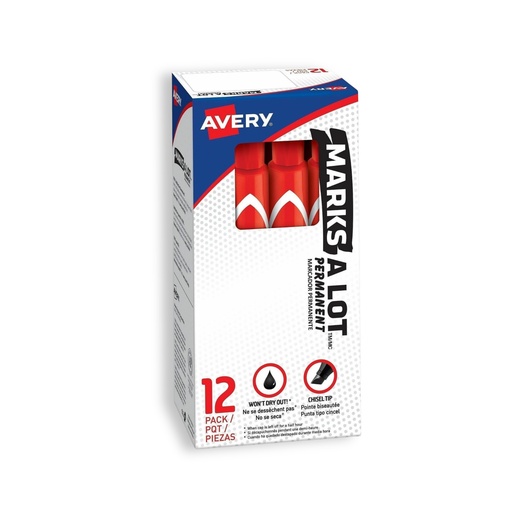 [3PEMK5011/12] Marks-A-Lot Permanent Marker - Chisel Red (Pack of 12)