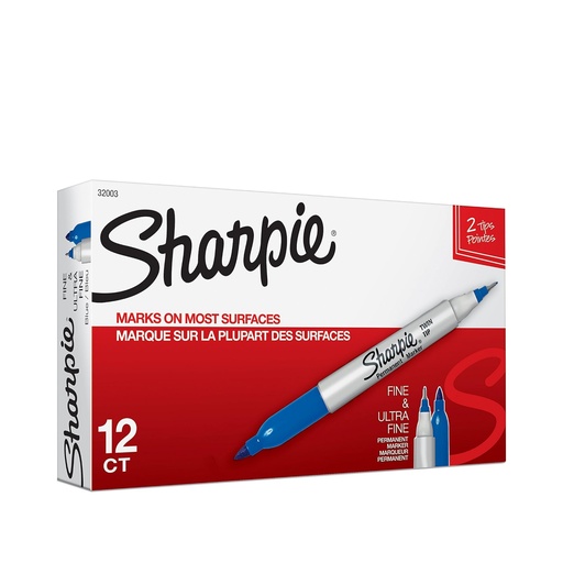 [3PEMK5030/12] Sharpie Twin Tip Permanent Marker - Blue (Pack of 12)