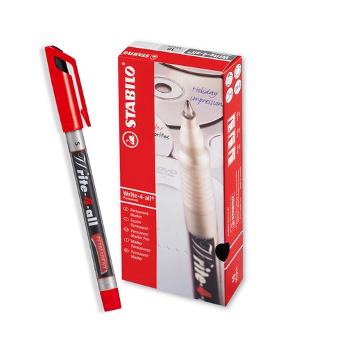 [3PEMK5524/10] Write-4-All Permanent Marker Superfine - Red (Pack of 10)