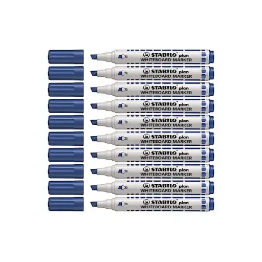 [3PEMK6019/10] Stabilo Plan Whiteboard Marker - Chisel Blue (Pack of 10)