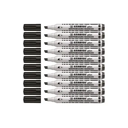 [3PEMK6020/10] Stabilo Plan Whiteboard Marker - Chisel Black (Pack of 10)