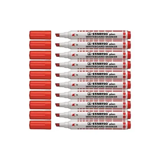 [3PEMK6021/10] Stabilo Plan Whiteboard Marker - Chisel Red (Pack of 10)