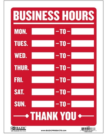 [3BOSG0046] Business Hours Sign 12"x16"