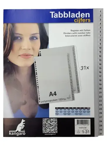 [3RBTB1002/10] A4 PP Index Divider Gray - Numbered Tabs 1-31 (Pack of 10)