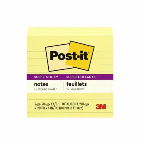 [3SNNE1520/3] Ruled Post It Notes - Yellow (Pack of 3)
