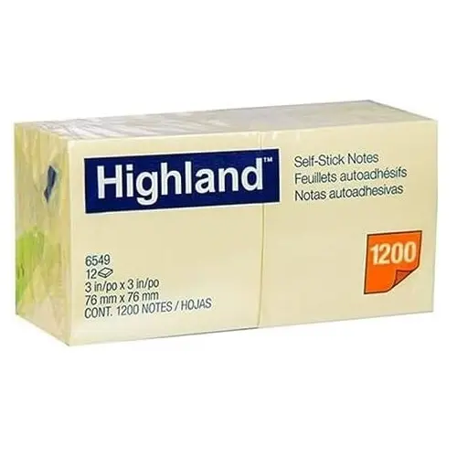 [3SNPL1002/12] Highland Self Stick Notes 3" x 3" - Yellow (Pack of 12)