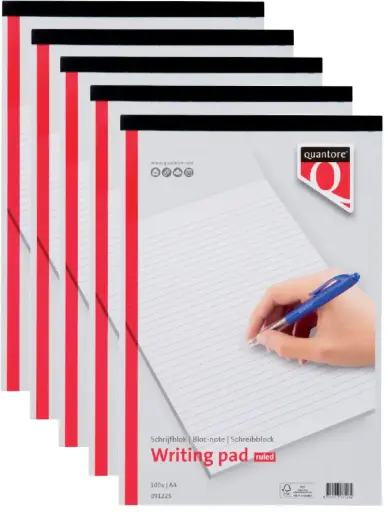 [3NOCB0125/5] Ruled A4 Writing Pad Quantore (Pack of 5)