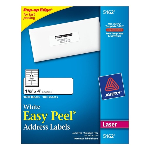 [3LTLB0002] Avery 5162 White Address Labels 1 1/3" x 4" 