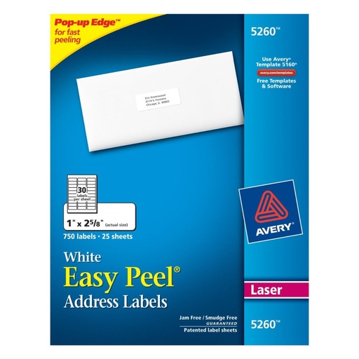 [3LTLB0012] Avery 5260 White Address Labels 1" x 2 5/8" 