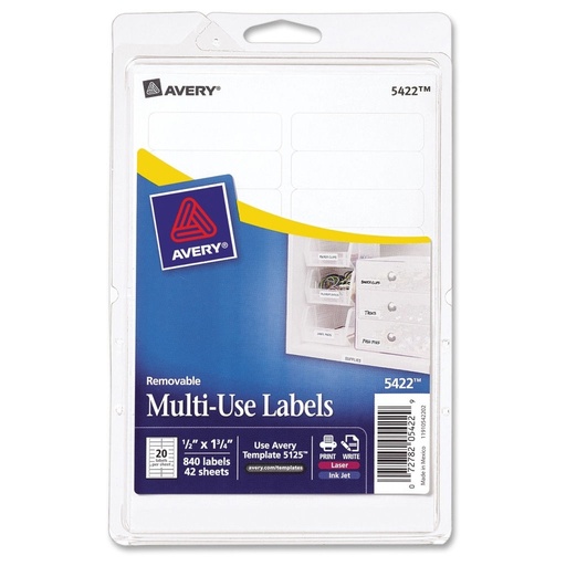 [3LTLB0015] Avery 5422 Multi-Use Labels 1/2" x 1 3/4" - White