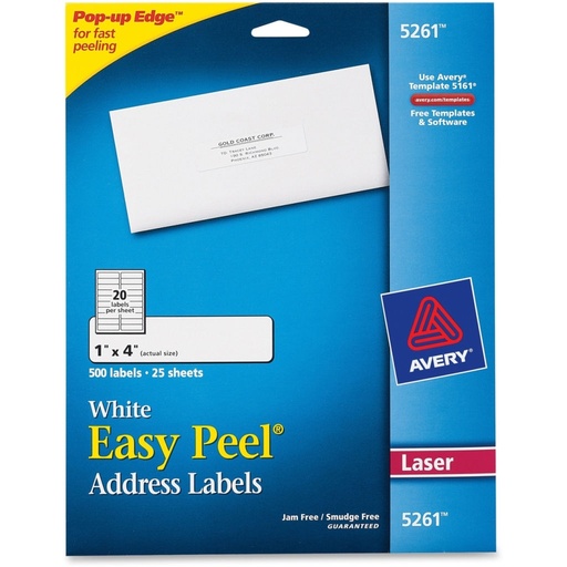 [3LTLB0021] Avery 5261 White Address Labels 1" x 4" 