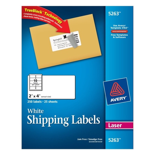 [3LTLB0023] Avery 5263 White Shipping Labels 2" x 4" 