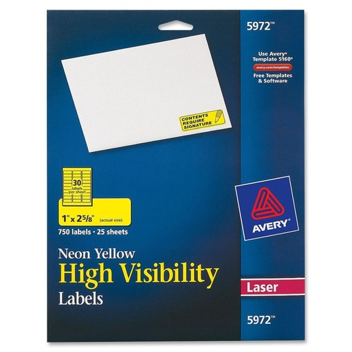 [3LTLB0025] Avery 5972 High Visibility Labels 1" x 2 5/8" - Neon Yellow 