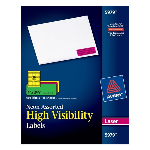 [3LTLB0030] Avery 5979 High Visibility Labels 1" x 2 5/8" - Assorted Neon 