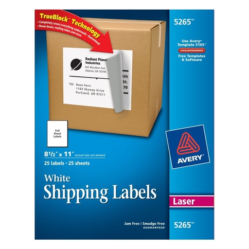 [3LTLB0031] Avery 5265 White Shipping Labels 8.5" x 11" 