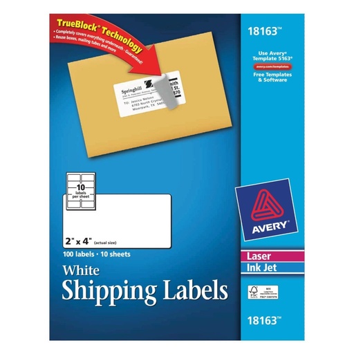 [3LTLB0039] Avery 18163 White Shipping Labels 2" x 4" 