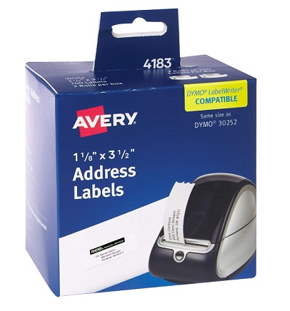 [3LTLB0056] Avery 4183 LW White Address Labels 1 1/8" x 3 1/2" (Same Size as Dymo 30252)