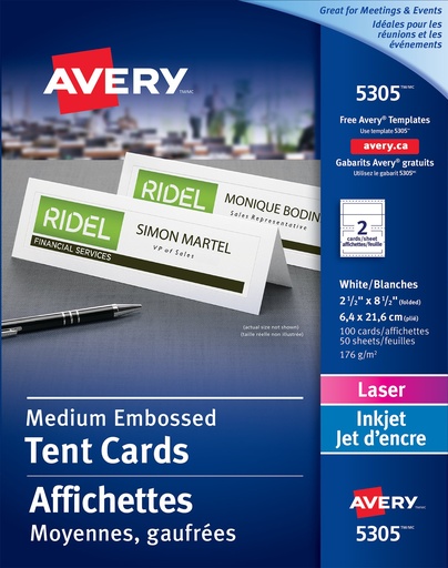 [3LTLB0097] Avery 5305  Medium Tent Cards 2 1/2" x 8 1/2" 