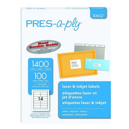 [3LTLB0112] Pres A Ply 30602 White Address Labels 4" x 1 1/3" 
