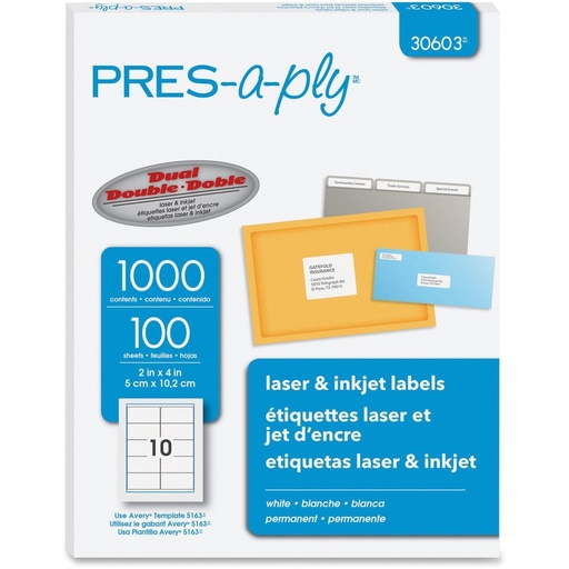 [3LTLB0113] Pres A Ply 30603 White Shipping Labels 4" x 2" 
