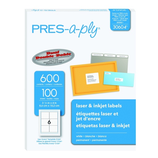 [3LTLB0114] Pres A Ply 30604 White Shipping Labels 4" x 3 1/3"