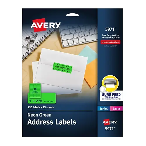 [3LTLB0125] Avery 5971 High Visibility Labels 1" x 2 5/8" - Neon Green 