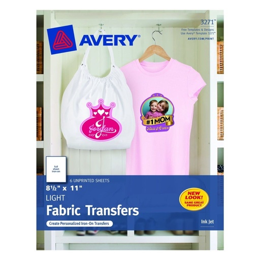 [3LTLB7025] Avery 3271  Light Colored T-Shirt Transfer Sheets 8 1/2" x 11" 