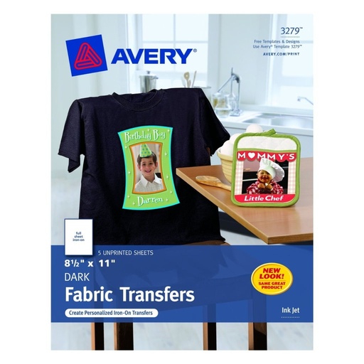 [3LTLB7026] Avery 3279  Dark Colored T-Shirt Transfer Sheets 8 1/2" x 11" 