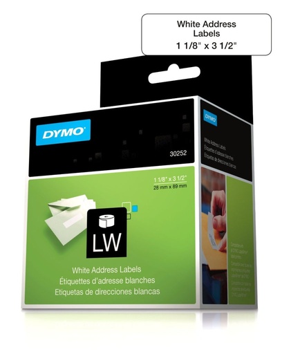 [3LTLB0080] Dymo 30252 LW White Address Labels 1 1/8" x 3 1/2" 