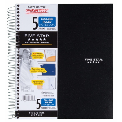 [3NOCB0071] College Ruled Notebook - 5 Subject (Water Resistant Cover)